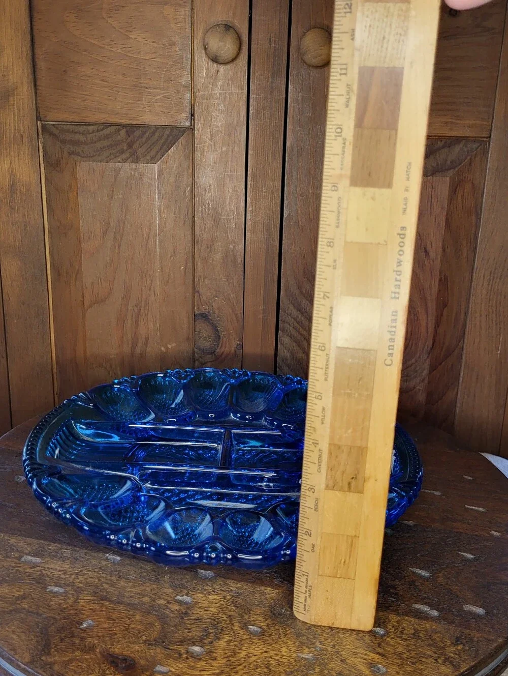 Blue Glass Divided Serving Platter - Brand Unknown